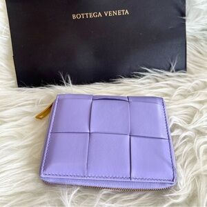 Bottega Veneta Compact Cassette Zip Wallet โ Light Purple โ 100% Authentic